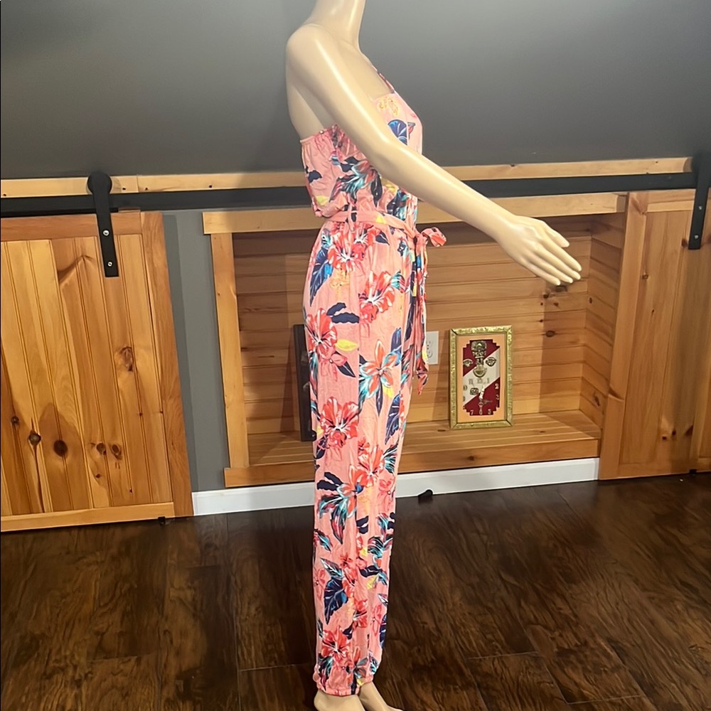 Lascana Tropical One-Shoulder Jumpsuit in Pink Resort Wear - Picture 7 of 9